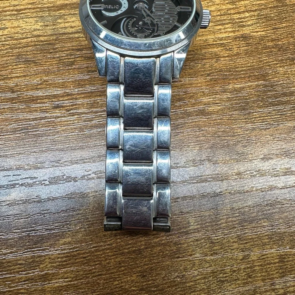 Relic by Fossil Mens Watch ZR77121 Stainless Steel Skeleton Dial Silver Black